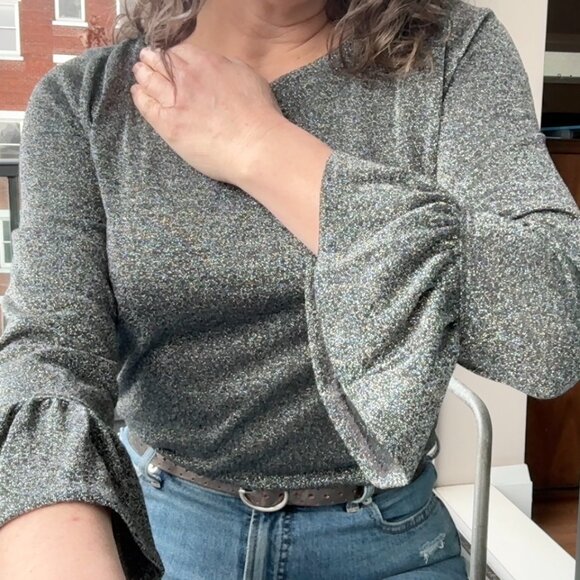 J.Crew Silver Metallic long sleeve Tshirt - Picture 2 of 5